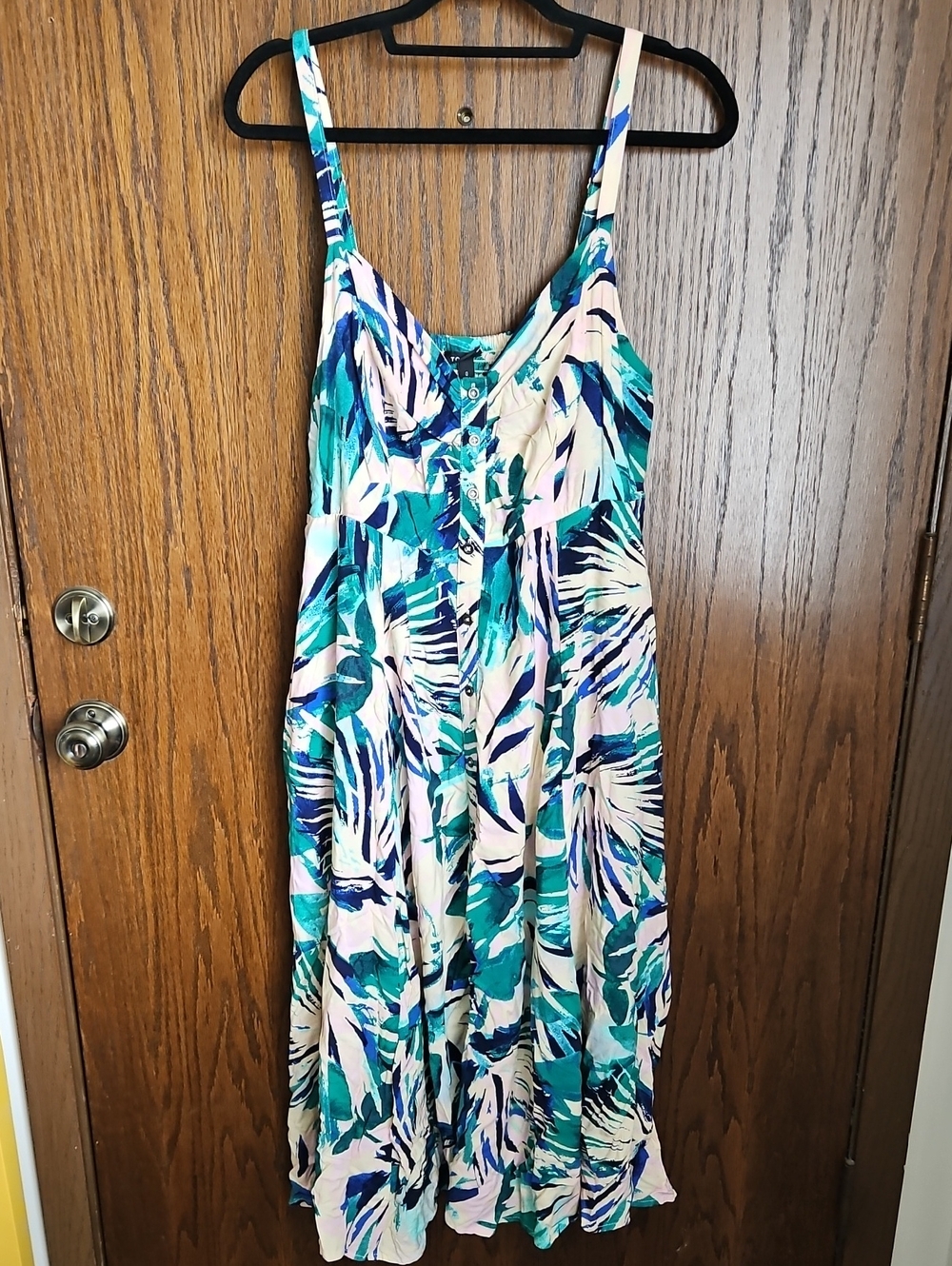 torrid Tropical Leaf Midi Dress in Teal and Pink